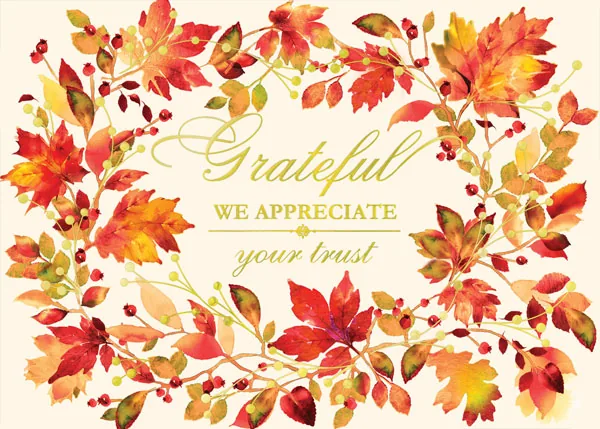 A Wreath of Fall Leaves — Business Thanksgiving — personalized business greeting card from Best Holiday Cards
