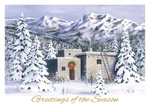 Adobe home in snowy mountains — us regions greetings greeting card, personalized by Best Holiday Cards