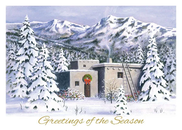 Adobe home in snowy mountains — personalized business greeting card from Best Holiday Cards