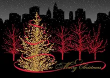 Bright Christmas in the City Noir — christmas tree greeting card, personalized by Best Holiday Cards