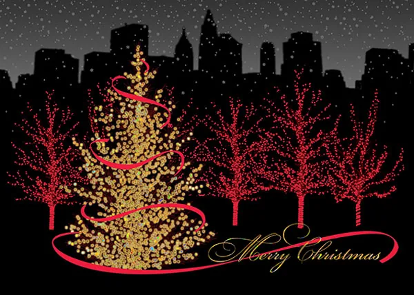 Bright Christmas in the City Noir — Christmas Greeting Card — personalized business greeting card from Best Holiday Cards