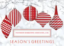Candy Striped Ornamental Greetings — ornaments greeting card, personalized by Best Holiday Cards
