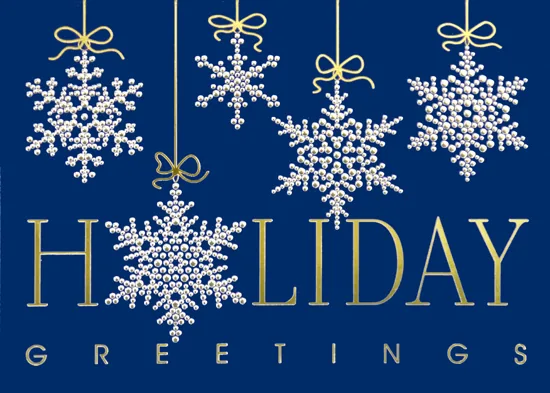 Cascading Snowflake Ornaments — Holiday Snowflakes Greeting Card — personalized business greeting card from Best Holiday Cards