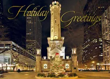 Chicago Water Tower at Christmas — us regions greetings greeting card, personalized by Best Holiday Cards