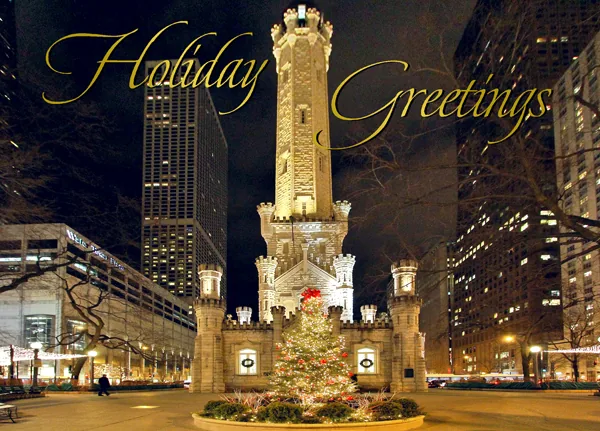 Chicago Water Tower at Christmas — personalized business greeting card from Best Holiday Cards