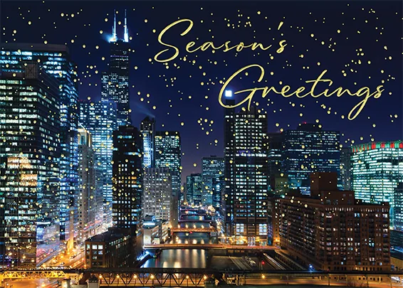 City Skyline in the Winter — City Scene Card — personalized business greeting card from Best Holiday Cards