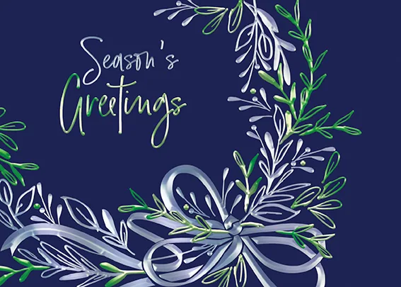 Contempo Wreath — Holiday Wreath Greeting Card — personalized business greeting card from Best Holiday Cards