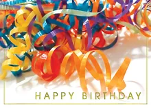 Curled Birthday Ribbons — birthday cards greeting card, personalized by Best Holiday Cards