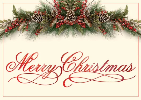 Evergreen Traditions — Traditional Christmas Card — personalized business greeting card from Best Holiday Cards