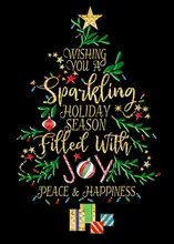 Fun with Fonts, Party Dress Black — holiday greenery greeting card, personalized by Best Holiday Cards