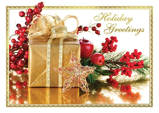 Golden Gift Greetings — Holiday Gift Card — personalized business greeting card from Best Holiday Cards