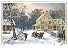 Leaving Home by Currier &amp; Ives — winter scene greeting card, personalized by Best Holiday Cards