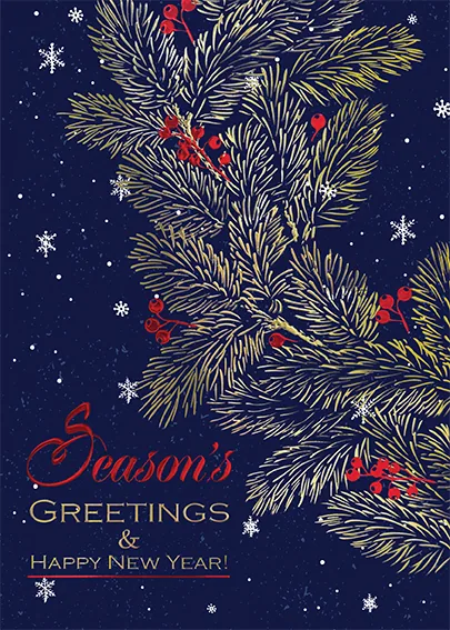 On Golden Wreath — Wreath Greeting Card — personalized business greeting card from Best Holiday Cards