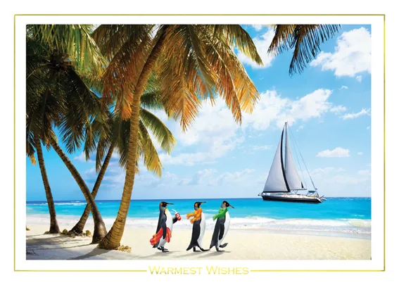 Penguin Friends — Tropical Holiday Card — personalized business greeting card from Best Holiday Cards