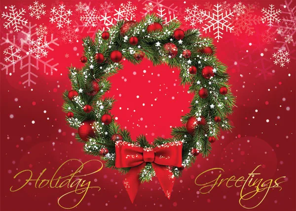 Pine Wreath Greetings — Wreath Holiday Greeting — personalized business greeting card from Best Holiday Cards