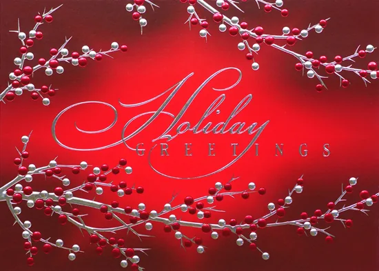Red & Silver Berries — Holiday Greetings Christmas Card — personalized business greeting card from Best Holiday Cards