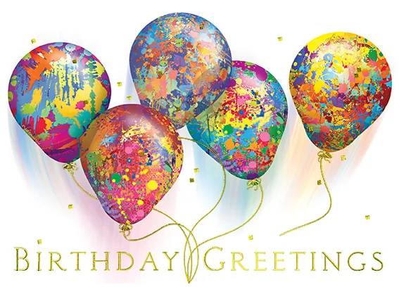 Spatter Painted Festive Balloons — Business to Business Birthday Card — personalized business greeting card from Best Holiday Cards