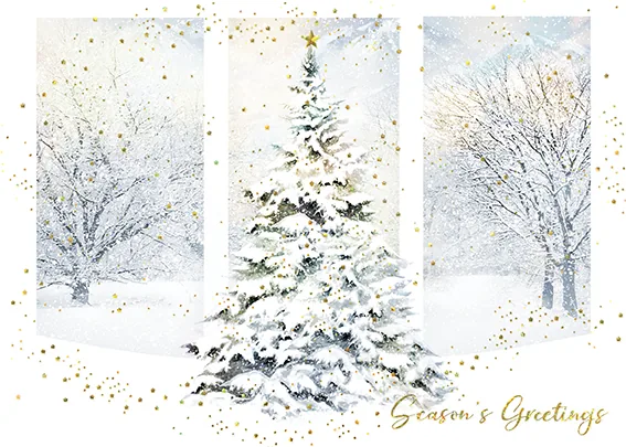 Three Tree Triptych — Winter Scene Greetings — personalized business greeting card from Best Holiday Cards