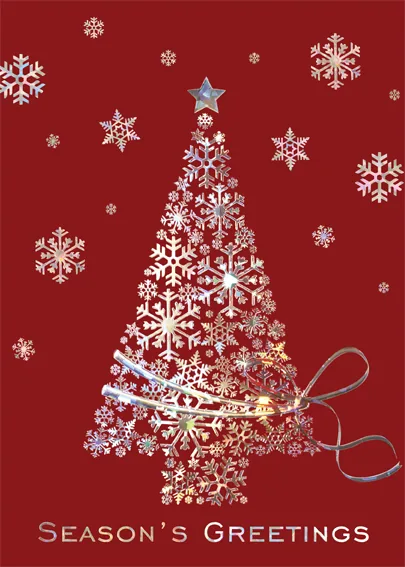 Tree of Silver Snowflakes — Snowflake Season's Greeting Card — personalized business greeting card from Best Holiday Cards