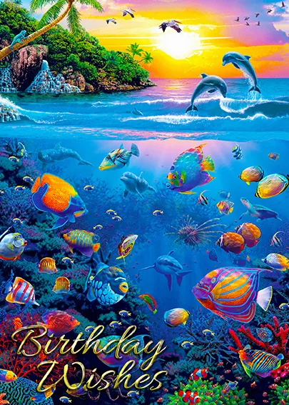 Tropical Paradise Birthday Wishes — Tropical — personalized business greeting card from Best Holiday Cards